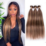 Highlight Bundles Brazilian Straight Human Hair Bundles  Ombre Brown Straight Hair Bundles 3 Bundles Remy Human Hair Extensions