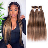 Highlight Bundles Brazilian Straight Human Hair Bundles  Ombre Brown Straight Hair Bundles 3 Bundles Remy Human Hair Extensions
