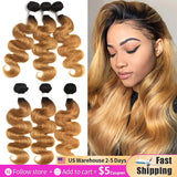 T1B/27 Ombre Brazilian Body Wave Hair Bundles 8-26 Inch Honey Blonde Human Hair Extension 1/3/4 PCS Non-Remy Hair Weave Bundles