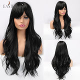 EASIHAIR Long Black Wigs Cosplay Body Wave Synthetic Wigs with Full Bangs For White/Black Women Brazilian American Natural Hair