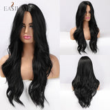 EASIHAIR Long Black Wigs Cosplay Body Wave Synthetic Wigs with Full Bangs For White/Black Women Brazilian American Natural Hair