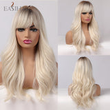 EASIHAIR Long Black Wigs Cosplay Body Wave Synthetic Wigs with Full Bangs For White/Black Women Brazilian American Natural Hair