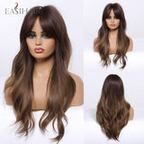 EASIHAIR Long Black Wigs Cosplay Body Wave Synthetic Wigs with Full Bangs For White/Black Women Brazilian American Natural Hair