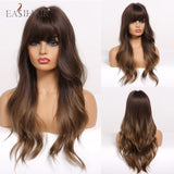 EASIHAIR Long Black Wigs Cosplay Body Wave Synthetic Wigs with Full Bangs For White/Black Women Brazilian American Natural Hair