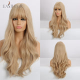EASIHAIR Long Black Wigs Cosplay Body Wave Synthetic Wigs with Full Bangs For White/Black Women Brazilian American Natural Hair