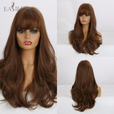 EASIHAIR Long Black Wigs Cosplay Body Wave Synthetic Wigs with Full Bangs For White/Black Women Brazilian American Natural Hair