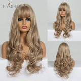 EASIHAIR Long Black Wigs Cosplay Body Wave Synthetic Wigs with Full Bangs For White/Black Women Brazilian American Natural Hair