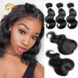 Htonicca Loose Deep Brazilian Hair Weave Bundles 8 inch 100% Human Hair 3 Bundles and closure Hair Extensions Natural Black