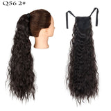 Long Curly Ponytail Wrap Around Ponytail Clip in Hair Extensions Natural Hairpiece Headwear Synthetic Hair Brown Gray