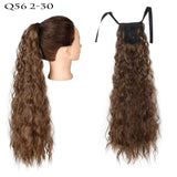 Long Curly Ponytail Wrap Around Ponytail Clip in Hair Extensions Natural Hairpiece Headwear Synthetic Hair Brown Gray