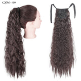 Long Curly Ponytail Wrap Around Ponytail Clip in Hair Extensions Natural Hairpiece Headwear Synthetic Hair Brown Gray