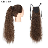 Long Curly Ponytail Wrap Around Ponytail Clip in Hair Extensions Natural Hairpiece Headwear Synthetic Hair Brown Gray
