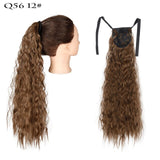 Long Curly Ponytail Wrap Around Ponytail Clip in Hair Extensions Natural Hairpiece Headwear Synthetic Hair Brown Gray