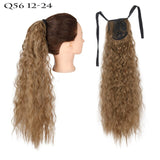 Long Curly Ponytail Wrap Around Ponytail Clip in Hair Extensions Natural Hairpiece Headwear Synthetic Hair Brown Gray