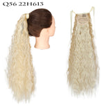 Long Curly Ponytail Wrap Around Ponytail Clip in Hair Extensions Natural Hairpiece Headwear Synthetic Hair Brown Gray