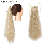 Long Curly Ponytail Wrap Around Ponytail Clip in Hair Extensions Natural Hairpiece Headwear Synthetic Hair Brown Gray