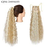 Long Curly Ponytail Wrap Around Ponytail Clip in Hair Extensions Natural Hairpiece Headwear Synthetic Hair Brown Gray