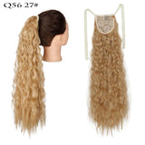 Long Curly Ponytail Wrap Around Ponytail Clip in Hair Extensions Natural Hairpiece Headwear Synthetic Hair Brown Gray