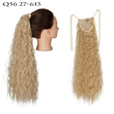 Long Curly Ponytail Wrap Around Ponytail Clip in Hair Extensions Natural Hairpiece Headwear Synthetic Hair Brown Gray