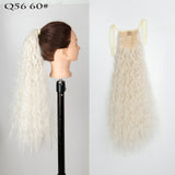Long Curly Ponytail Wrap Around Ponytail Clip in Hair Extensions Natural Hairpiece Headwear Synthetic Hair Brown Gray