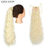 Long Curly Ponytail Wrap Around Ponytail Clip in Hair Extensions Natural Hairpiece Headwear Synthetic Hair Brown Gray