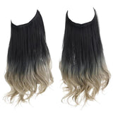 Synthetic NO Clip In Halo Hair Extensions Natural Wave Fake Hair Piece 14" 16" 18" Blonde Black Brown Curly False Hair Hairpiece