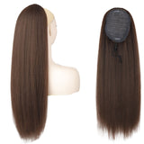 XINRAN Kinky Straight Long Ponytail Hair Extension 24 Inch Magic Paste Heat Resistant Wrap Around Yaki Ponytail for Black Women