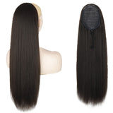 XINRAN Kinky Straight Long Ponytail Hair Extension 24 Inch Magic Paste Heat Resistant Wrap Around Yaki Ponytail for Black Women
