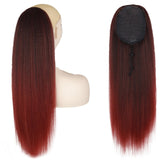 XINRAN Kinky Straight Long Ponytail Hair Extension 24 Inch Magic Paste Heat Resistant Wrap Around Yaki Ponytail for Black Women
