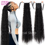 WTB Long Corn Wavy Ponytail Synthetic Natural Drawstring Ribbon Fake Hair Black Pony Tail Clip In Extensions Women Hairpieces
