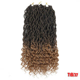Youngther Wavy Goddess Locs Curly Crochet Braids Synthetic Crochet Braids Ombre Braiding Hair Faux Locks 18 inch