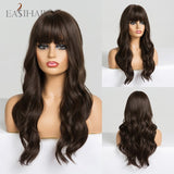EASIHAIR Long Black Wigs Cosplay Body Wave Synthetic Wigs with Full Bangs For White/Black Women Brazilian American Natural Hair