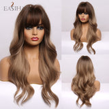 EASIHAIR Long Black Wigs Cosplay Body Wave Synthetic Wigs with Full Bangs For White/Black Women Brazilian American Natural Hair