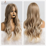 EASIHAIR Long Black Wigs Cosplay Body Wave Synthetic Wigs with Full Bangs For White/Black Women Brazilian American Natural Hair