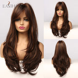EASIHAIR Long Black Wigs Cosplay Body Wave Synthetic Wigs with Full Bangs For White/Black Women Brazilian American Natural Hair