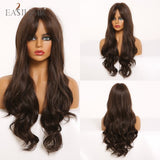 EASIHAIR Long Black Wigs Cosplay Body Wave Synthetic Wigs with Full Bangs For White/Black Women Brazilian American Natural Hair