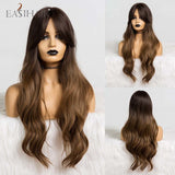 EASIHAIR Long Black Wigs Cosplay Body Wave Synthetic Wigs with Full Bangs For White/Black Women Brazilian American Natural Hair