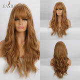 EASIHAIR Long Black Wigs Cosplay Body Wave Synthetic Wigs with Full Bangs For White/Black Women Brazilian American Natural Hair