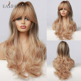 EASIHAIR Long Black Wigs Cosplay Body Wave Synthetic Wigs with Full Bangs For White/Black Women Brazilian American Natural Hair