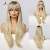 EASIHAIR Long Black Wigs Cosplay Body Wave Synthetic Wigs with Full Bangs For White/Black Women Brazilian American Natural Hair