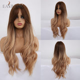 EASIHAIR Long Black Wigs Cosplay Body Wave Synthetic Wigs with Full Bangs For White/Black Women Brazilian American Natural Hair