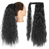 Long Curly Ponytail Wrap Around Ponytail Clip in Hair Extensions Natural Hairpiece Headwear Synthetic Hair Brown Gray