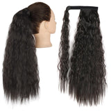 Long Curly Ponytail Wrap Around Ponytail Clip in Hair Extensions Natural Hairpiece Headwear Synthetic Hair Brown Gray