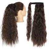 Long Curly Ponytail Wrap Around Ponytail Clip in Hair Extensions Natural Hairpiece Headwear Synthetic Hair Brown Gray