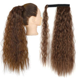 Long Curly Ponytail Wrap Around Ponytail Clip in Hair Extensions Natural Hairpiece Headwear Synthetic Hair Brown Gray