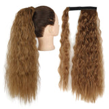 Long Curly Ponytail Wrap Around Ponytail Clip in Hair Extensions Natural Hairpiece Headwear Synthetic Hair Brown Gray