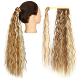 Long Curly Ponytail Wrap Around Ponytail Clip in Hair Extensions Natural Hairpiece Headwear Synthetic Hair Brown Gray