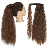 Long Curly Ponytail Wrap Around Ponytail Clip in Hair Extensions Natural Hairpiece Headwear Synthetic Hair Brown Gray