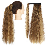 Long Curly Ponytail Wrap Around Ponytail Clip in Hair Extensions Natural Hairpiece Headwear Synthetic Hair Brown Gray