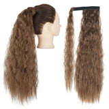 Long Curly Ponytail Wrap Around Ponytail Clip in Hair Extensions Natural Hairpiece Headwear Synthetic Hair Brown Gray